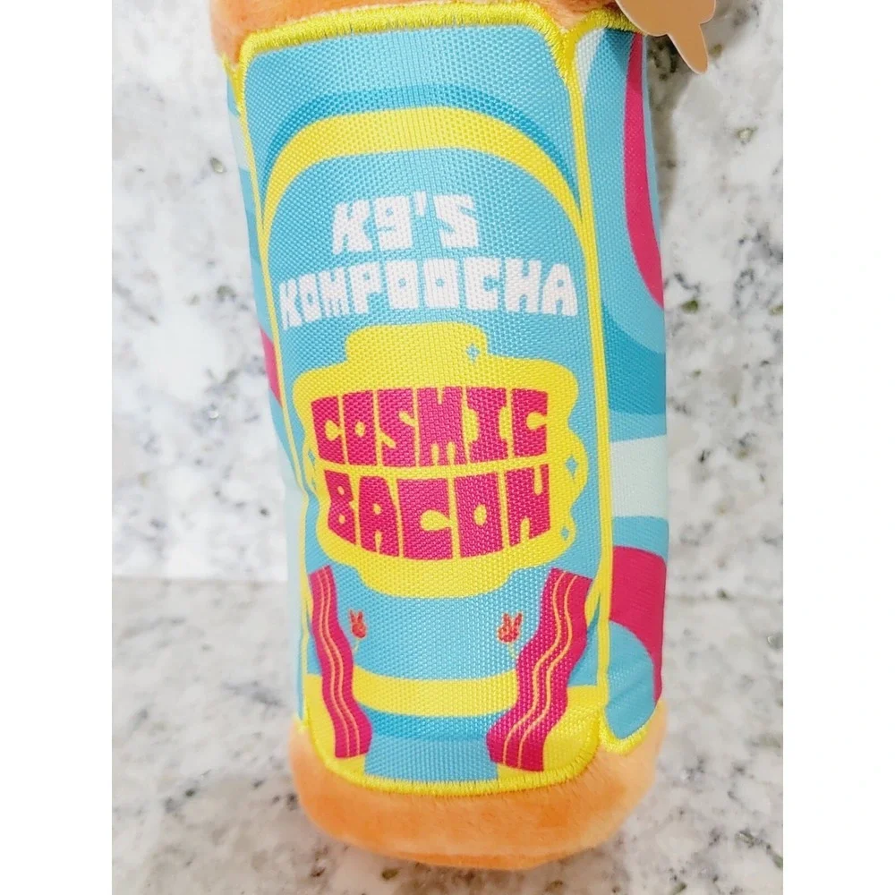 Bark‎ Box K9s Kompoocha Cosmic Bacon Squeaky Crinkle Dog Toy M-L Orange Blue NEW